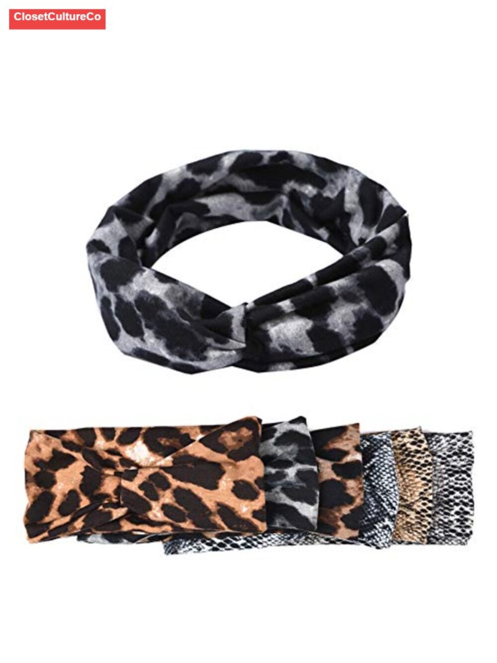 Leopard Print Twist Knot Headbands Women Stretchy Wide Hair Accessories 6 Pack - Picture 3 of 5